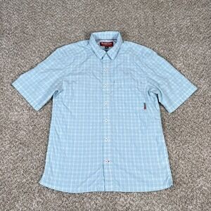 Simms Shirt Mens Medium Blue Plaid Short Sleeve Button Up Light Fishing